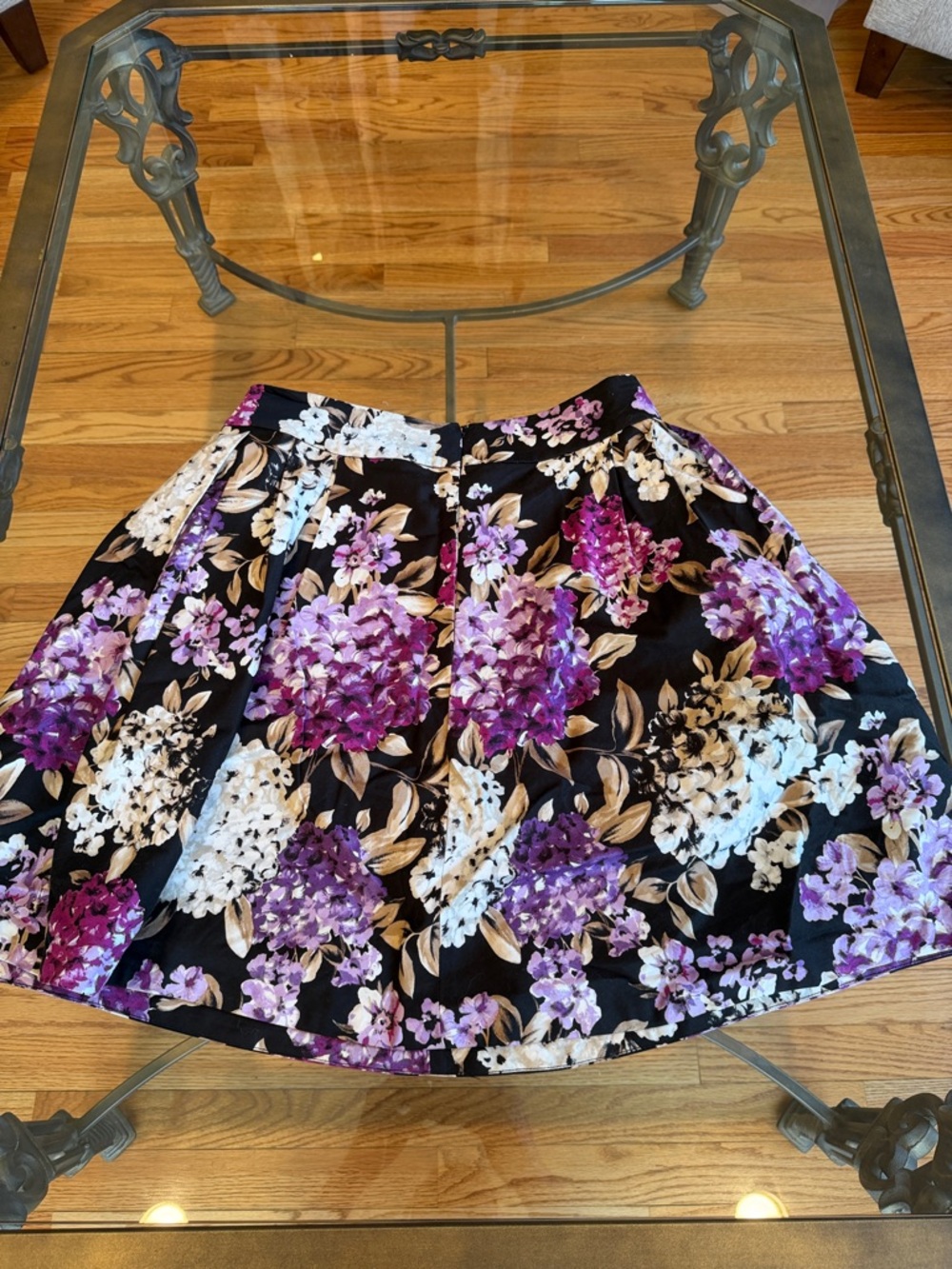 White House Black Market Black Skirt with Purple & White Floral Print